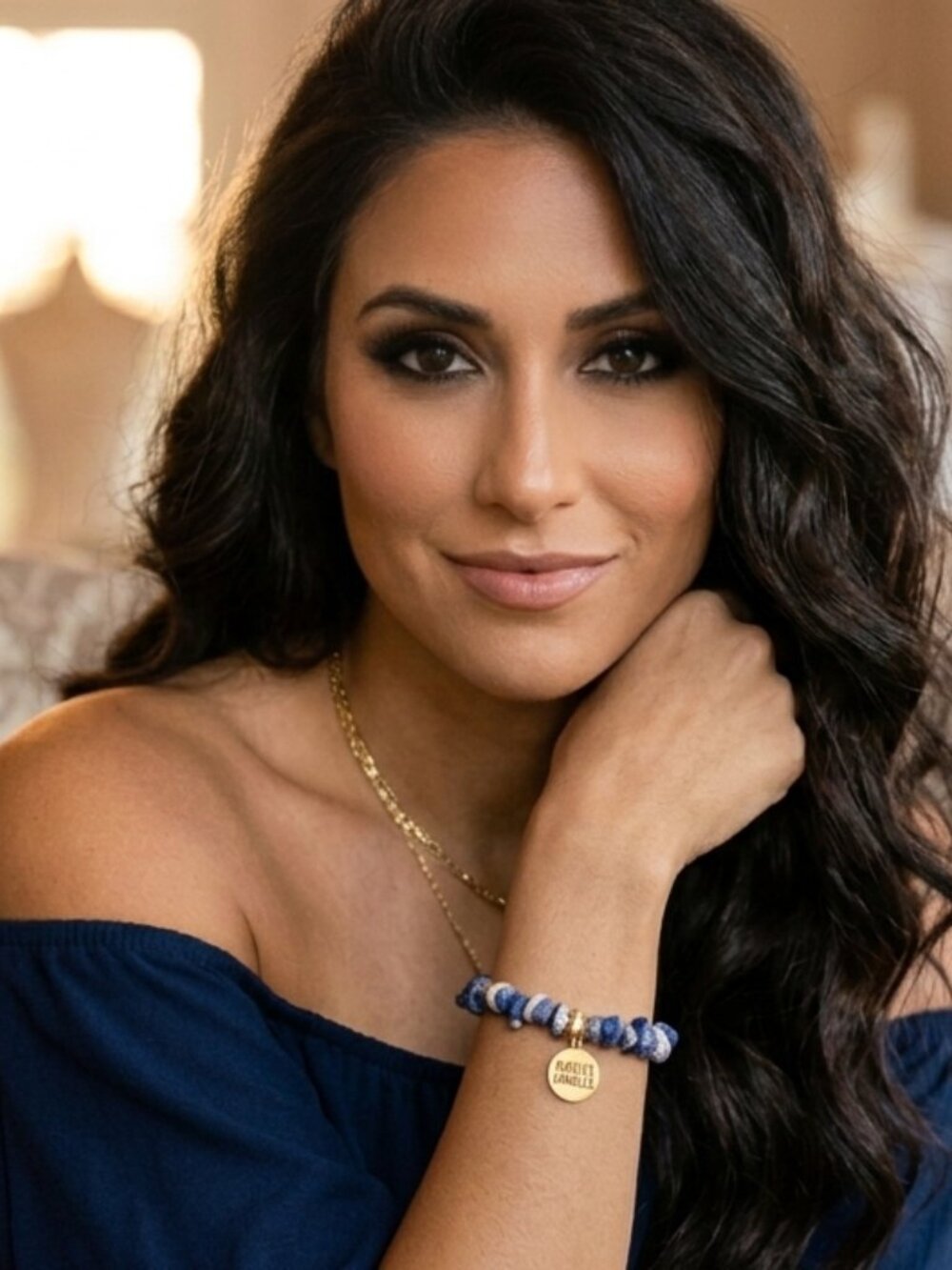 Blue Lapis Rhinestone Beaded Bracelet - Picture 3 of 5
